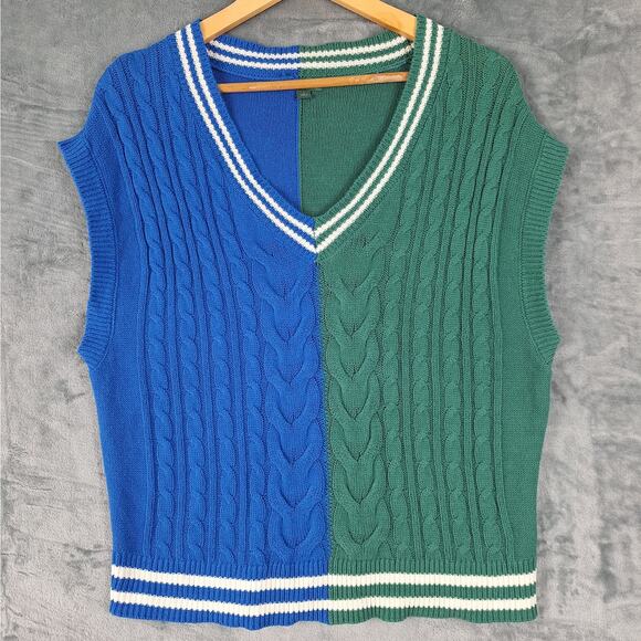 wild fable Sweaters - wild fable Blue and Green Cable-Knit Sweater Vest